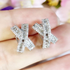 Huitan Fancy X Shaped Stud Earrings with Dazzling White Cubic Zirconia Luxury Earrings for Women Wedding Party Statement Jewelry