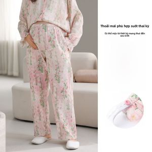 MiiOW | Quần ngủ cotton nguyên chất cho bà bầu mùa hè quần dài có thể điều chỉnh eo cho bà bầu mặc ở nhà sau sinh