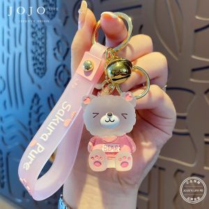 Adorable Resin Bear Keychain Creative Glass Doll Key Holder JOJOS L. PD.kua Festive Gift Metal Material