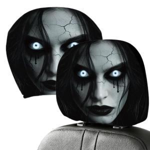 2-Piece Halloween Scary Car Headrest Cover Decor Trendy & Funny Car Seat Headrest Cover