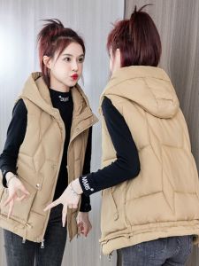 Nữ Chần Bông Áo Gile Bông Mùa Xuân Mùa Thu Mùa Đông Phong Cách Mới Có Mũ Ngắn Mặc Ngoài Trời Khóa Kéo Nữ Thời Trang Màu Tinh Khiết Áo Khoác