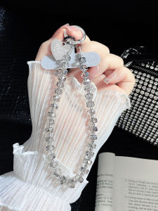 Original Crystal Phone Chains for Women Grey Gemstone Sparkling New Style Mobile Phone Lanyard Bag Key Pendant High-End Short Beads Card Back Clip