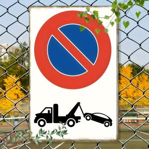 CIFbuy | Vintage No Parking Metal Wall Art Tow Away Sign Red White Blue Round Symbol 20x30 cm Durable Home Bar Decor
