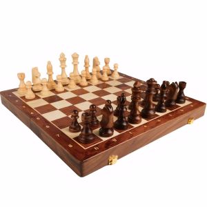 Chess Set Grade Wooden Folding Big 39cm/15.35inch Traditional Classic Handwork Solid Wood Pieces Chessboard Gift Board Game