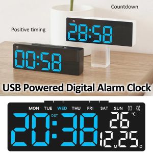 Digital Led Alarm Clock Temperture Date and Week Display Table Clock Night Mode Brightness Adjustable Electronic Alarm Clocks