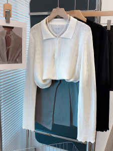 JIANDIYA | Polo Neck Loose Lace Knit Sweater