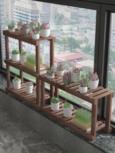 Real Wood Plant Stand Multi-layer Flower Pot Rack with Uneven Legs for Balcony Windowsill Indoor Outdoor Garden Decoration