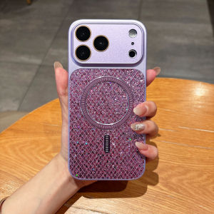 Luxury Glitter Sequin Crystal Camera Lens For Magsafe Magnetic Phone Case For iPhone 17 16 15 14 Pro Max Shockproof Bumper Cover