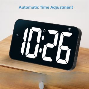 WiFi Digital Clock Wall Hanging Display Screen Alarm Clock Desktop Automatic Time Syncing Silent Plastic Home Decor Clock