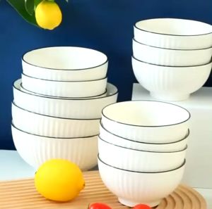 Bộ 2 Tô Sứ Bầu Vân Sọc Viền Đen – Bát Tô Đựng Canh Phở Sứ Tráng Men Cao Cấp