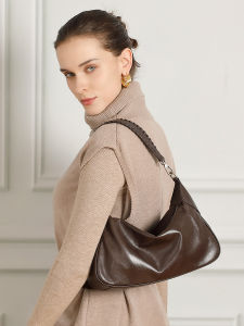 Casual Commuter Soft Leather Underarm Bag Womens Dumpling Shape Single Shoulder Slant Cross Bag Real Leather Handbag