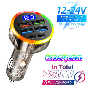 350W/250W Car Fast Charger 4-ports 6-ports Quick Charger Adapter USB PD QC 3.0 Car Phone Charger Type C Adapter For Multy Device