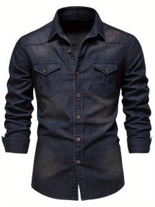 Brand Elastic Cotton Denim Shirt Men Long Sleeve Quality Cowboy Shirts for Men Casual Slim Fit Mens Designer Clothing