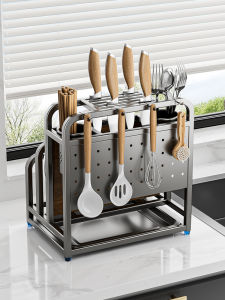Stainless Steel Knife Holder Kitchen Multi-Function Knife Storage Rack Home Countertop Pot Lid Cutting Board Stand