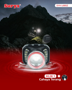 Surya Senter Kepala Zoom Anti Air SYH 685Z 68 W Cahaya Putih Headlamp 68 Watt Surya SYH-685Z