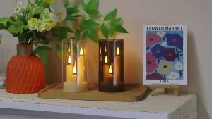 Clear Acrylic 3 Wick Flickering Flameless LED Candles Battery Operated Realistic Pillar Candles for Home Weddings Parties Decor
