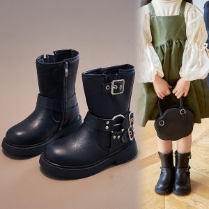 BIZOT Boots for Children Girls Boys Ankle boots Non-slip soft-soled boots for children warm brown black leather shoes
