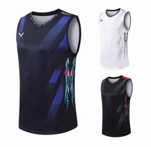 2025 New Badminton Uniform Mens Quick Dry Sleeveless Vest Sports Set V-neck Polyester Fiber Digital Direct Spray Print