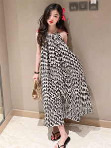 ชุดเดรสยาวคลุมเข่าผ้าโพลีเอสเตอร์สไตล์เกาหลีสำหรับเด็กผู้หญิงในฤดูร้อน ทรงหลวม ลายคลื่น ชุดเด็ก ชุดเดรสยาวคลุมเข่า