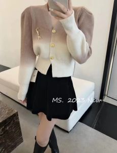 Soft Knitted Sweater Short V-Neck Gradient Color Pink French Style Autumn Winter Womens Fashionable Versatile New Years Wardrobe