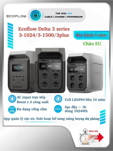 [BH 5 năm] Trạm năng lượng di động EcoFlow Delta 3 series 3 3 - 1500 3 plus 1800W chân EU