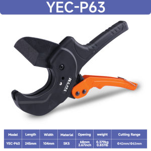 Ratchet PVC Pipe CutterCuts up to 2-1/4"PEXPVCPPR and Plastic HosesPipe Cutters with Sharp SK5 Stainless Steel Blades YEC