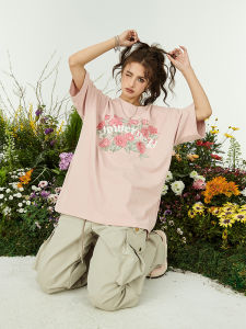 Rose Dirt Pink Short Sleeve Womens T-shirt Oversize Couples Shirt Street Style round Neck Cotton Summer Fashion Brand
