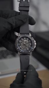 Jam Tangan Pria Alexandre Christie Automatic AC 9205 MTRTTBA Carbon Bezel Black Dial Black Rubber FKM Strap