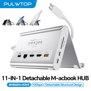 PULWTOP USB C Docking Station Dual Monitor for MacBook Pro/Air  with 2X 4K 60Hz HDMI 100W PD Ethernet SD/TF 10Gbps USB A/C