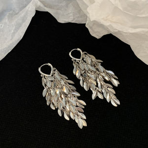 Fashionable Long Tassel Earrings Gold Plated Metal Alloy Slimming Face Effect Elegant Lightweight Cluster Post Studs for Women