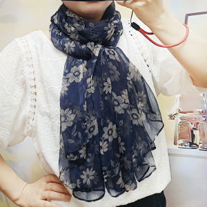 Fashionable Silk Scarf Korean Style Printed Thin Womens Shawl Long Rectangle Shape Spring Autumn Season Decorative Accessory