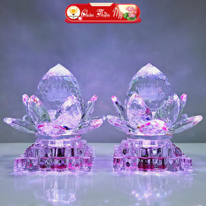 Đèn Thờ Pha Lê Đào Cao Cấp CHÂN THIỆN MỸ Trang Trí Bàn Thờ Phật Gia Tiên PLD-01