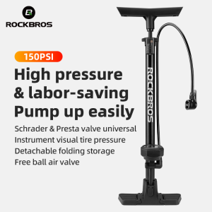 【Local Delivery】ROCKBROS Vertical High Preassure Air Pump 150 PSI Manual FV/AV With Adapter Bike Air Pump For Bike/Motorcycle/MTB/Car/Basketball Bicycle Equipment