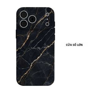 Ốp Điện Thoại iPhone 16 Series Bằng Đá Cẩm Thạch Vân Đen - Ốp Mềm Chống Sốc Hai Lớp Chống Xước Chống Bụi Chống Trượt