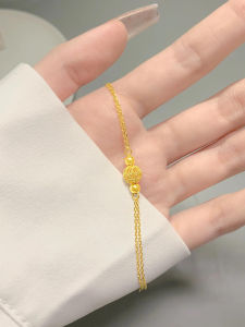 Fashionable 24K Gold Flower Silk Exquisite Ball Bracelet for Women Chinese Style Court Light Luxury Small Audience Design Hand Jewelry