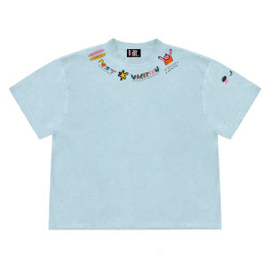 4Hearts 260G Heavy Weight Pure Cotton! European and American Cartoon Illustration Basic Style Casual OOTD Short Sleeve T-shirt