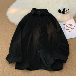 Corduroy Long Sleeve Shirt Mens Loose Casual Classic Style Pure Color Youth Trend Autumn Outerwear Coat for Teenagers