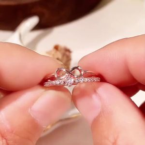 Huitan Chic Hình Nơ Vô Cực Dấu Hiệu Nhẫn Cho Nữ Đính Đá Cubic Zirconia Phụ Kiện Thời Trang Cho Bữa Tiệc Hàng Ngày Hình Học Cưới Ban Nhạc