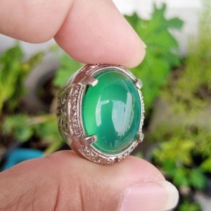 Cincin Batu Natural Kristopas / Green Chrysoprase Chalcedony Crystal Jumbo Size
