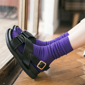 Korean Japanese Style Womens Long Socks Mustard Yellow Cotton Retro Mid-calf Autumn Winter Warm High Tube Socks Personality Nationality Long Leggings