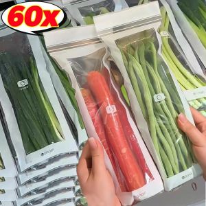 60 ชิ้น ถุงเก็บผักผลไม้แบบใสซิปคู่ / ถุง PE เกรดอาหารหนาปิดผนึกเพื่อคงความสด / ภาชนะจัดเก็บอุปกรณ์อาบน้ำแบบพกพาสำหรับการเดินทาง