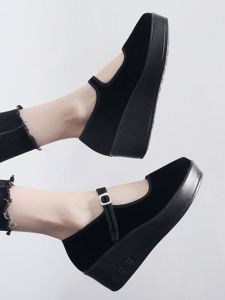 สไตล์ปักกิ่ง ผู้หญิง รองเท้าทํางานส้นแบนรองเท้าเต้นรําส้นลาดด้านล่างหนารองเท้าผ้าบริการโรงแรมรองเท้าพื้นบ้านจีนแบบดั้งเดิม