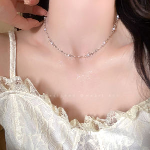 Elegant Titanium Steel Pearl Clavicle Chain Necklace Short Womens Design Jewelry Simple Atmosphere Fresh out Fashion Accessories