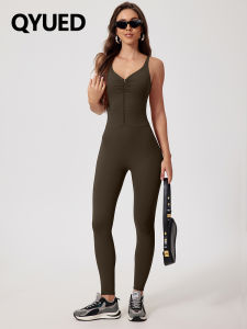 Womens Fitness Yoga Onesie Brushed Finish Outdoor Sports Vest with Chest Pad Quick Dry Elastic Tight Body Suit Nylon