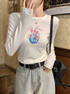 Slim Fit Long Sleeve Pure Cotton T-Shirt Womens Early Autumn Fashionable Base Layer Shirt Inner Wear Casual Commute Style