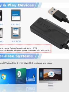 22 Pin USB to SATA3 Converter SATA to USB3.0 Adapter Cable Supports 2.5-Inch SSD Hard Drives and HDD External Hard Drives