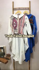 Ezpata Atasan Blouse Tunik Kemeja Tenun Songket Penguin / Baju Korea Wanita / Blouse Terbaru Model Pinguin - Putih