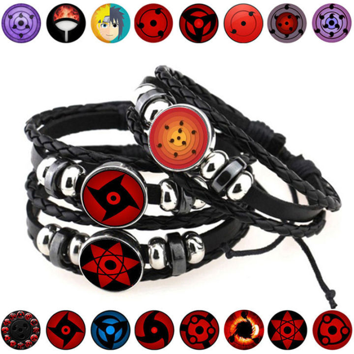 Anime Naruto Bracelet Cosplay Uchiha Bracelet Sharingan Eye Bracelet Multi-layered Cowhide Braided Bracelet For Naruto Fans Gifts