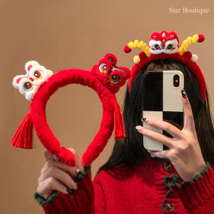 หมวกคล้องผมขนแกะสีแดงสำหรับผู้หญิงในช่วงฤดูหนาวและฤดูใบไม้ร่วง หมวกคล้องผมสุดน่ารักสำหรับการถ่ายภาพและตกแต่งหัวในวันคริสต์มาส