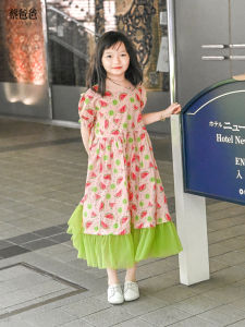 Fashionable Fruit Cartoon Dress Travel Summer Clothes for Girls Short Sleeve Cotton 100%  Style Childrens Clothing